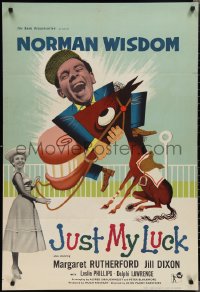 2b0668 JUST MY LUCK English 1sh 1957 art/image of laughing Norman Wisdom, really cool horse!