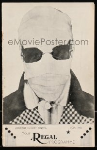 2b1509 INVISIBLE MAN local theater English program 1934 James Whale, H.G. Wells, Claude Rains, rare!