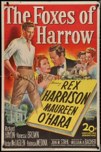 2b1066 FOXES OF HARROW 1sh 1947 Fox stone litho art of Rex Harrison & Maureen O'Hara!