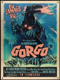 2b0284 GORGO French 1p 1961 great artwork of giant monster terrorizing city by Roger Soubie!