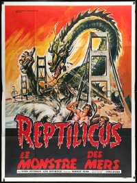 2b0307 REPTILICUS French 1p 1977 indestructible 50 million year-old giant lizard destroys bridge!