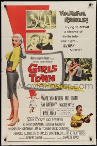 2b1077 GIRLS TOWN 1sh 1959 sexy bad youthful rebel Mamie Van Doren, first Paul Anka, who is shown!