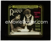 2b1619 PLAYING THE GAME glass slide 1918 Doris May tending to Charles Ray's wounded hands!