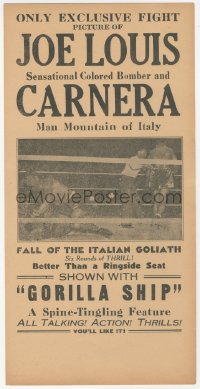 2b0826 JOE LOUIS VS CARNERA herald 1935 Sensational Colored Bomber vs Man Mountain of Italy, boxing!