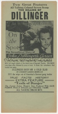 2b0828 KILLING OF DILLINGER/TRAILS OF DANGER herald 1934 all talking colossal screen scoop!