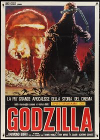 2b0542 GODZILLA Italian 1p R1977 Enzo Nistri art of King of the Monsters w/train & mushroom cloud!