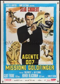 2b0369 GOLDFINGER Italian 1p R1980s art of Sean Connery as James Bond + sexy golden Shirley Eaton!