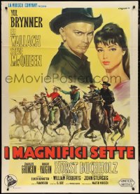 2b0382 MAGNIFICENT SEVEN Italian 1p 1961 Casaro art of Yul Brynner, Rosenda Monteros & riders, rare!