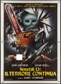 2b0439 FRIDAY THE 13th PART V Italian 2p 1986 Sciotti art of Jason w/ bloody chainsaw & naked victim!