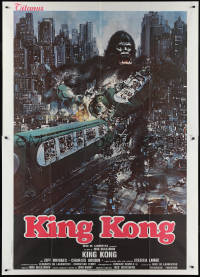 2b0443 KING KONG Italian 2p 1976 different art of BIG Ape destroying train by John Berkey!