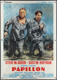 2b0450 PAPILLON Italian 2p R1970s great different art of Steve McQueen & Dustin Hoffman by Cesselon!