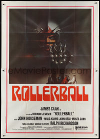 2b0454 ROLLERBALL Italian 2p 1975 James Caan in a future where war does not exist, Bob Peak art!