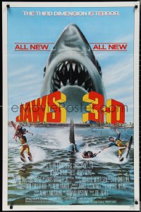 2b1101 JAWS 3-D 1sh 1983 Dennis Quaid, great Gary Meyer shark art, the third dimension is terror!