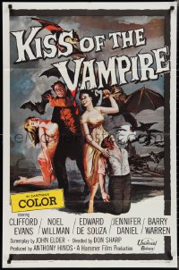 2b1106 KISS OF THE VAMPIRE 1sh 1963 Hammer, cool art of devil bats attacking by Joseph Smith!