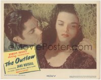 2b1340 OUTLAW LC 1946 best close up of sexy Jane Russell in hay w/Jack Buetel, Howard Hughes!