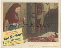 2b1341 OUTLAW LC 1946 Jane Russell about to stab sleeping Jack Buetel with knife, Howard Hughes