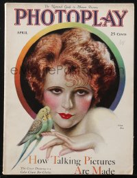 2b0771 PHOTOPLAY magazine April 1929 cover art of Clara Bow with parakeets by Charles Sheldon!