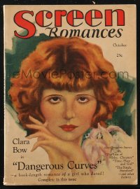 2b0776 SCREEN ROMANCES magazine October 1929 Grubb cover art of Clara Bow in Dangerous Curves!