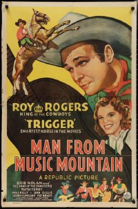 2b1121 MAN FROM MUSIC MOUNTAIN 1sh 1943 art of Roy Rogers, Trigger & The Sons of the Pioneers!