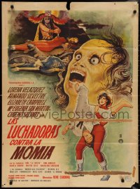 2b0683 LAS LUCHADORAS CONTRA LA MOMIA Mexican poster 1964 Wrestling Women vs Aztec Mummy, great art!