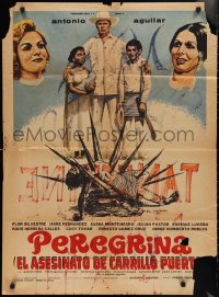 2b0686 PEREGRINA Mexican poster 1974 Mario Hernandez, wild art of man impaled on spikes!