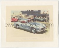 2b0584 MERCEDES-BENZ linen 9x11 book plate 1958 Frank Wootton art of the Type 300-SL race car!