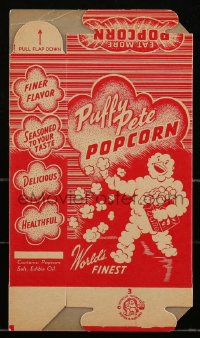 2b0605 PUFFY PETE POPCORN popcorn box 1945 finer flavor, seasoned to your taste, delicious, healthful