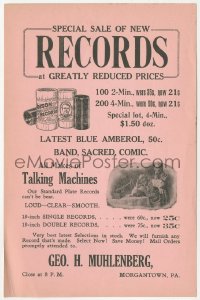 2b1498 RECORDS 6x10 record store flyer 1920s latest Blue Amberol, all makes of talking machines!