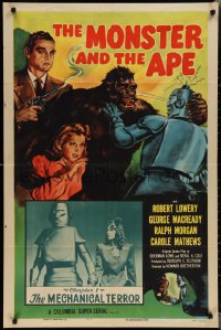 2b1126 MONSTER & THE APE chapter 1 1sh R1956 sci-fi art of giant gorilla battling funky robot!