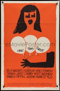 2b1143 ONE, TWO, THREE 1sh 1962 Billy Wilder, wonderful Saul Bass art of girl with balloons!