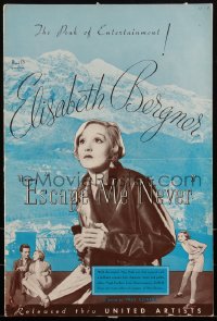 2b0101 ESCAPE ME NEVER pressbook 1935 Elisabeth Bergner nominated for the Best Actress Oscar, rare!