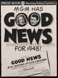 2b0115 GOOD NEWS pressbook 1947 June Allyson & Peter Lawford kissng, Technicolor musical, rare!