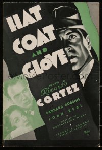 2b0118 HAT COAT & GLOVE pressbook 1934 Ricardo Cortez, evidence enough to hang a man, ultra rare!