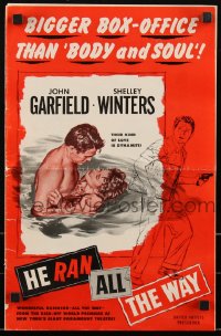 2b0732 HE RAN ALL THE WAY pressbook 1951 artwork of John Garfield & Shelley Winters, film noir!