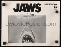 2b0733 JAWS pressbook 1975 art of Steven Spielberg's classic man-eating shark attacking sexy swimmer!