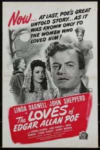 2b0145 LOVES OF EDGAR ALLAN POE pressbook 1942 Linda Darnell, Shepperd Strudwick as Poe, ultra rare!