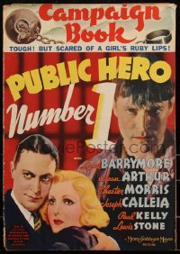 2b0184 PUBLIC HERO NUMBER 1 pressbook 1935 Chester Morris, Jean Arthur, Barrymore, ultra rare!