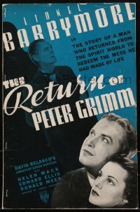 2b0195 RETURN OF PETER GRIMM pressbook 1935 Lionel Barrymore's spirit repents, Helen Mack, rare!