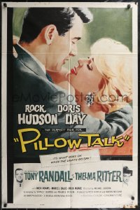 2b1149 PILLOW TALK 1sh 1959 bachelor Rock Hudson loves pretty career girl Doris Day, romantic art!