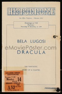 2b1519 DRACULA English playbill 1951 Bela Lugosi in the fantastic story of a vampire, with ticket!