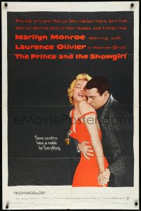 2b1155 PRINCE & THE SHOWGIRL 1sh 1957 Laurence Olivier nuzzles sexy Marilyn Monroe's shoulder!