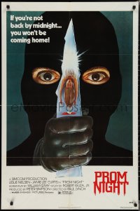 2b1156 PROM NIGHT 1sh 1980 Jamie Lee Curtis won't be coming home, wild slasher horror art!