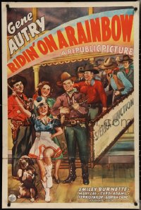 2b1163 RIDIN' ON A RAINBOW 1sh 1941 art of Gene Autry with guitar, Smiley Burnette & Mary Lee!