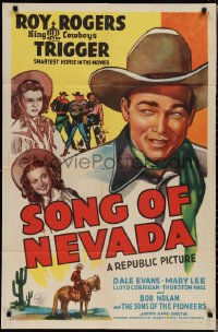 2b1179 SONG OF NEVADA 1sh 1944 great cowboy western artwork of Roy Rogers & Dale Evans!