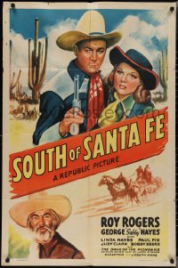 2b1181 SOUTH OF SANTA FE 1sh 1942 art of Roy Rogers, Gabby & pretty Linda Hayes in New Mexico!