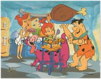 2b0595 FLINTSTONES #1446/2500 11x14 art print 1994 Fred, Wilma, Pebbles & Dino in kitchen!