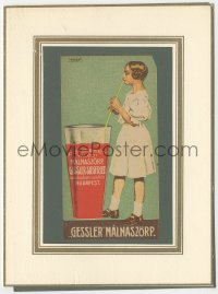 2b1502 GESSLER MALNASZORP matted 3x6 Hungarian advertising poster 1910s art of girl with giant drink!