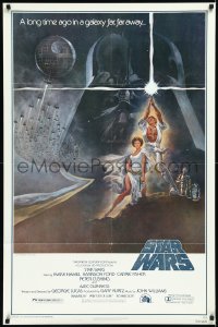 2b1186 STAR WARS style A fourth printing 1sh 1977 A New Hope, Jung art of Vader over Luke & Leia!