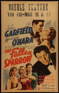 2b0494 FALLEN SPARROW WC 1943 great artwork of John Garfield & sexy Maureen O'Hara, very rare!