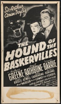 2b0500 HOUND OF THE BASKERVILLES 13x22 WC R1975 Sherlock Holmes, with art from the original poster!